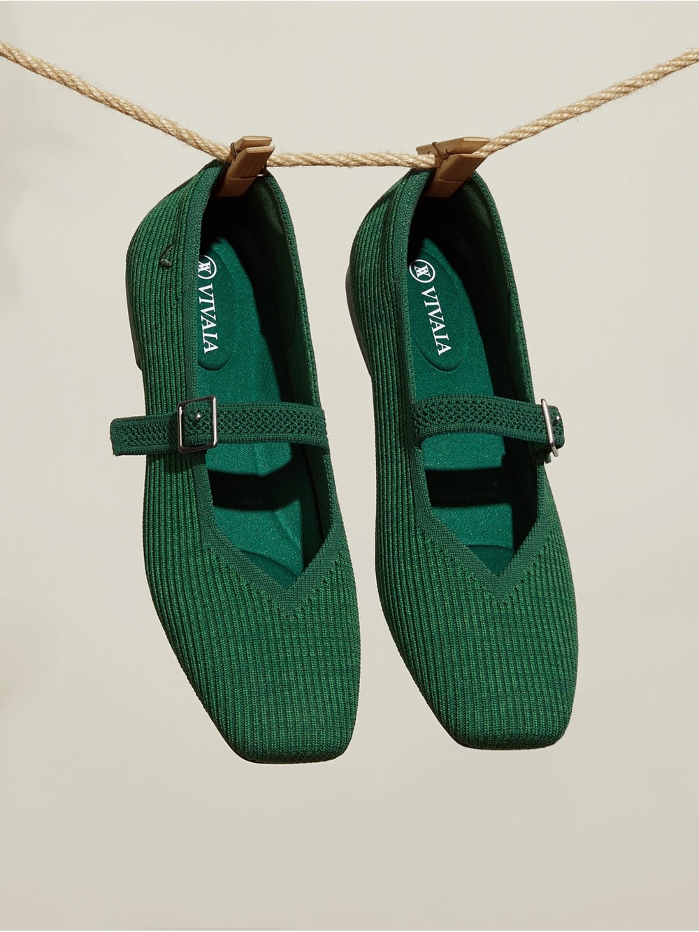 Vivaia Margo Mary Jane Square Toe Flats Emerald Green Size 39